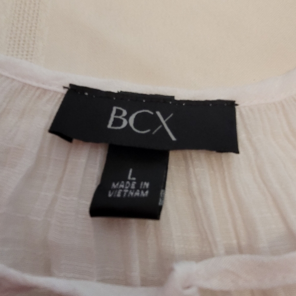 BCX Blue & White Cold Shoulder Bell Sleeve Dip Dyed Gauzy Top Sz Large - Picture 3 of 8